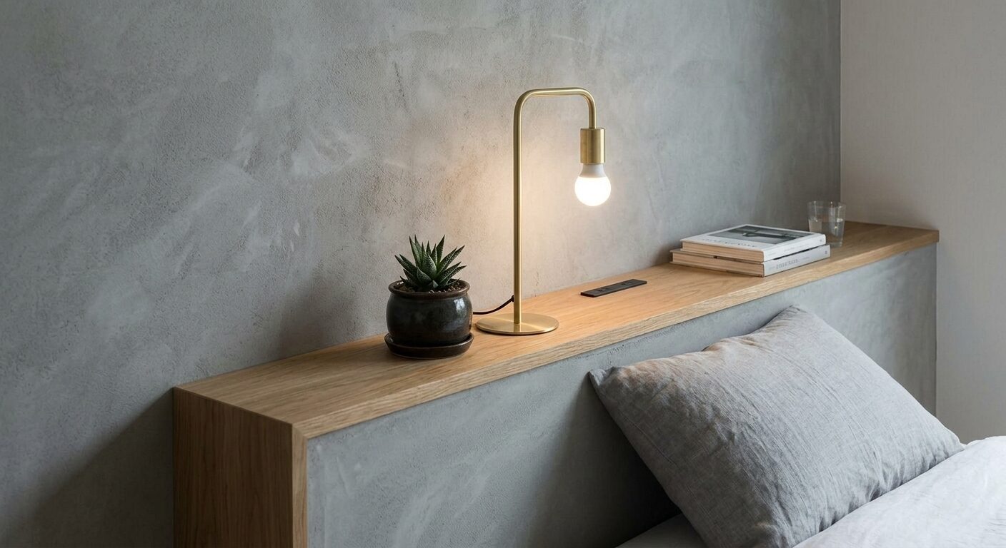 枕元の機能的なカウンター造作